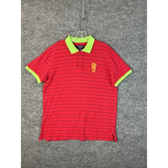 Vintage American Eagle Mens Polo Shirt Size Medium Y2K Striped Preppy Surfer - Picture 1 of 8
